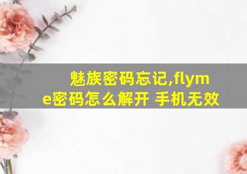 魅族密码忘记,flyme密码怎么解开 手机无效